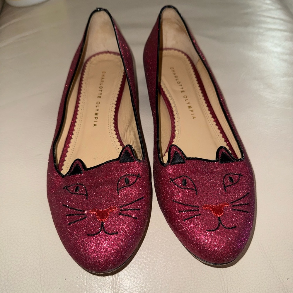 Charlotte Olympia Glittery Cat Flats